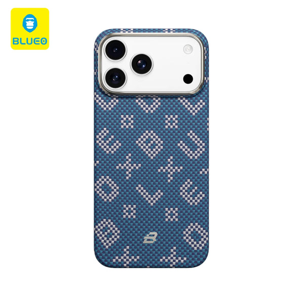 Blueo Gilded Tactile Wowen iPhone 17 Pro Max Uyumlu MagSafe Özellikli Blue Aramid Fiber Magnetic Telefon Kılıfı