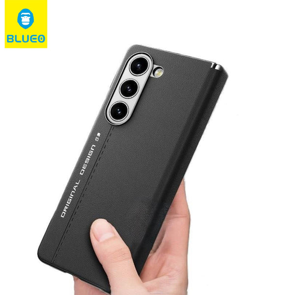 Blueo Samsung Z Fold 5 PU Deri içi Kumaş Silikon Kılıf